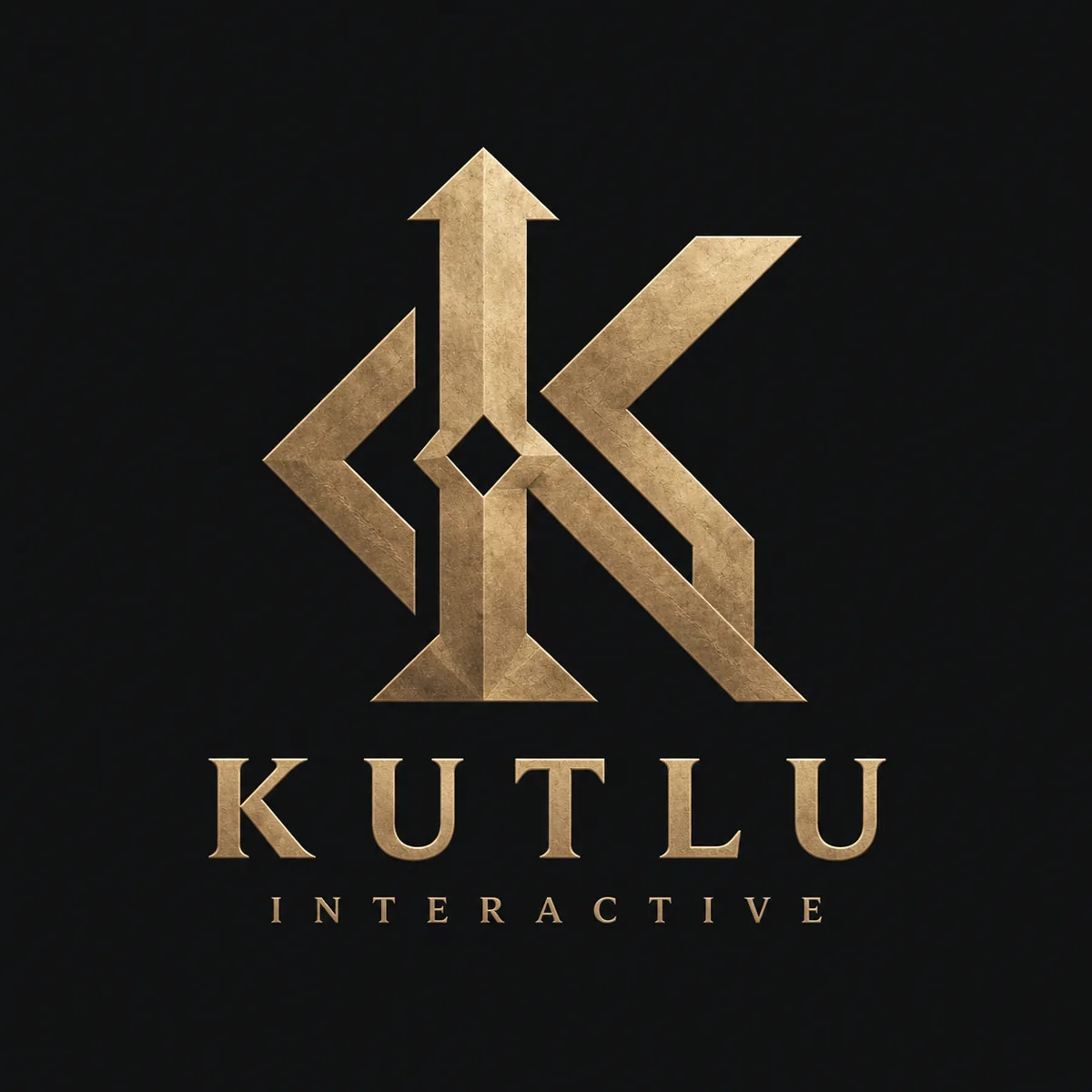 Kutlu Interactive brass monogram and studio wordmark